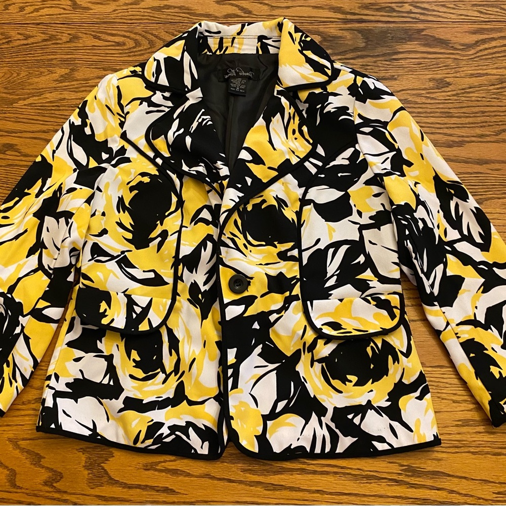 Brandon Thomas yellow black floral blazer jacket size M